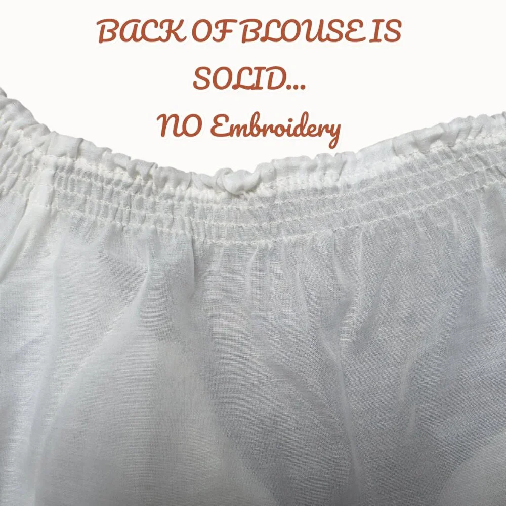 NWOT WOMENS TOP BOHO FLOATY WHITE PEASANT BLOUSE GOLDEN EMBROIDERY COTTAGECORE M - Picture 6 of 10